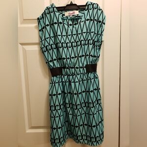 Emmelee Geometric Print Dress – Size M | Teal & Black | Elastic Waist